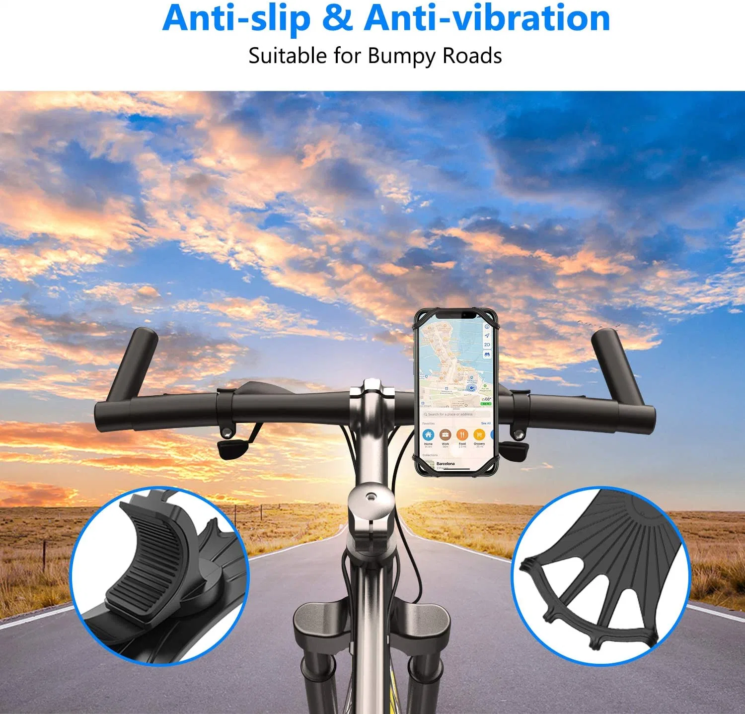 Junta de Silicone Aluguer Guiador Suporte Telefônico Bicicletas Universal Celular titular de Fechamento