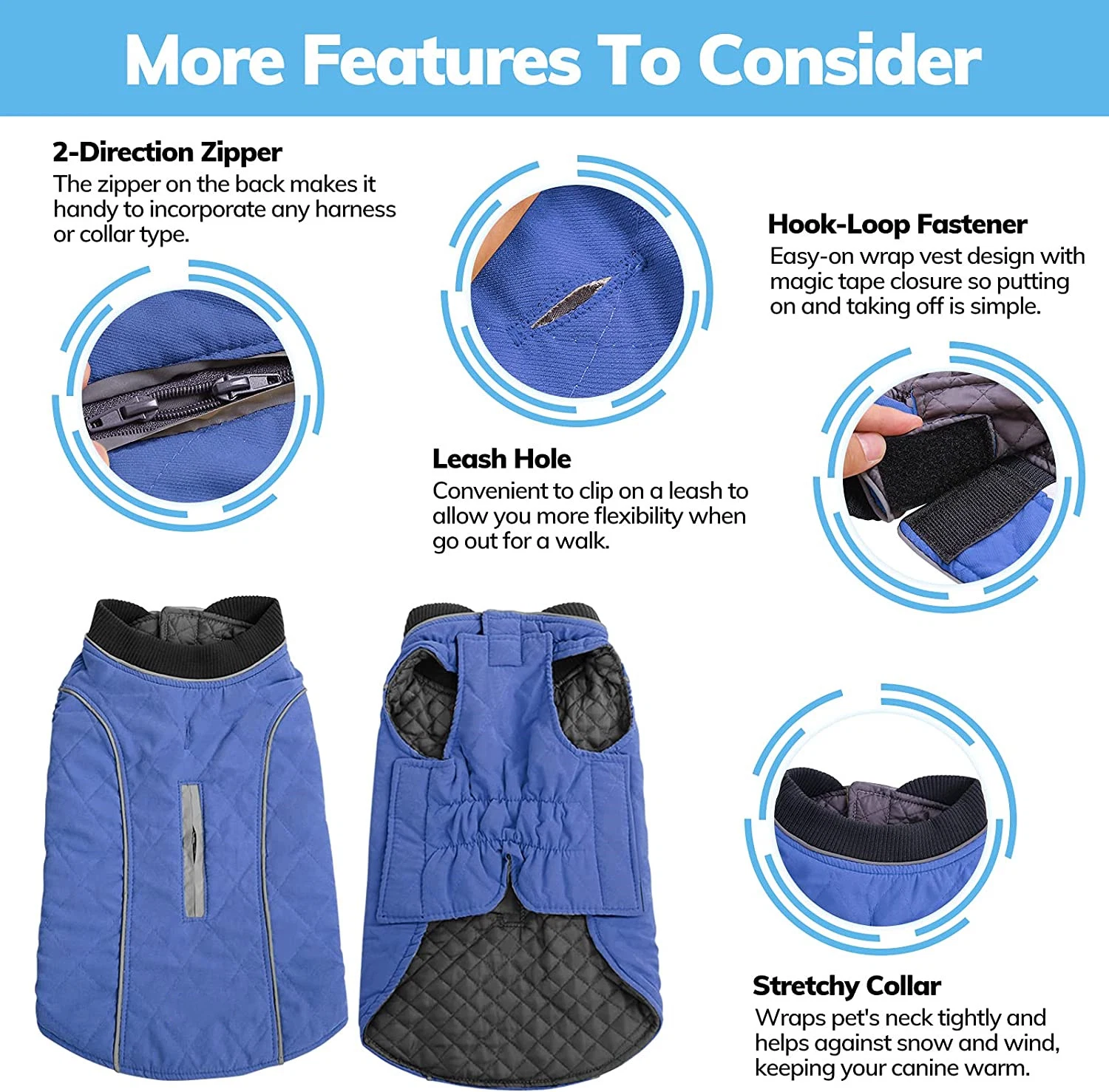 Windproof Dog Cold Weather Coat, Reflective Pet Winter Thick Warm Outdoor Jacket