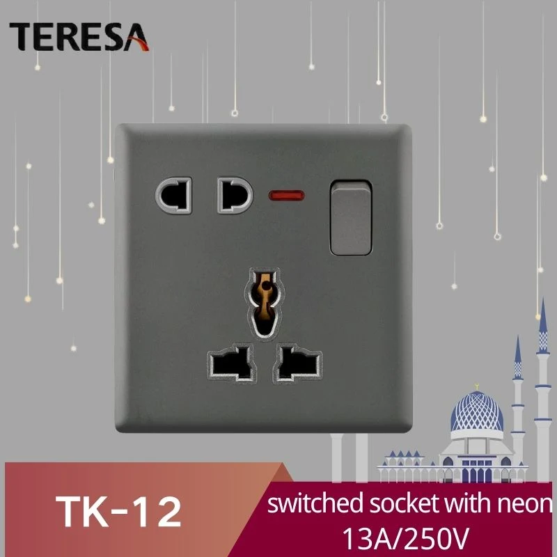 Настенная розетка с двойным переключением, 2 USB и 1 Type C. Быстрая зарядка 13 AMP 2 Gang Grey Электрический разъем