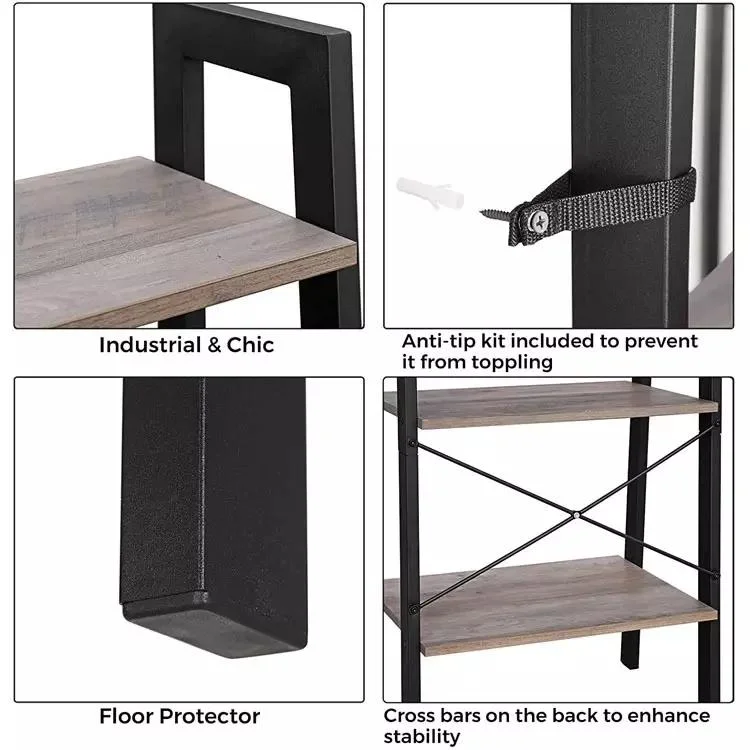 4-Tier Bookshelf Storage Rack Shelves for Bedroom or Bathroom Industrial Accent Furniture