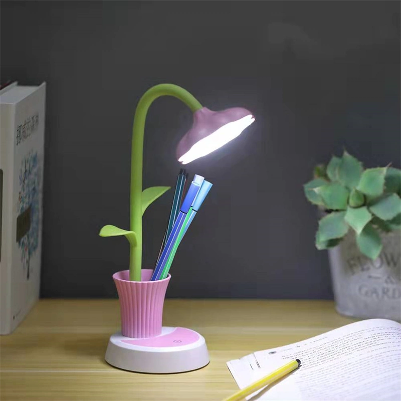 Creative Sunflower Pen Holder Eye Protection Portable LED Reading Table Lamp USB Cartoon Touch LED Charging Desk Lamp