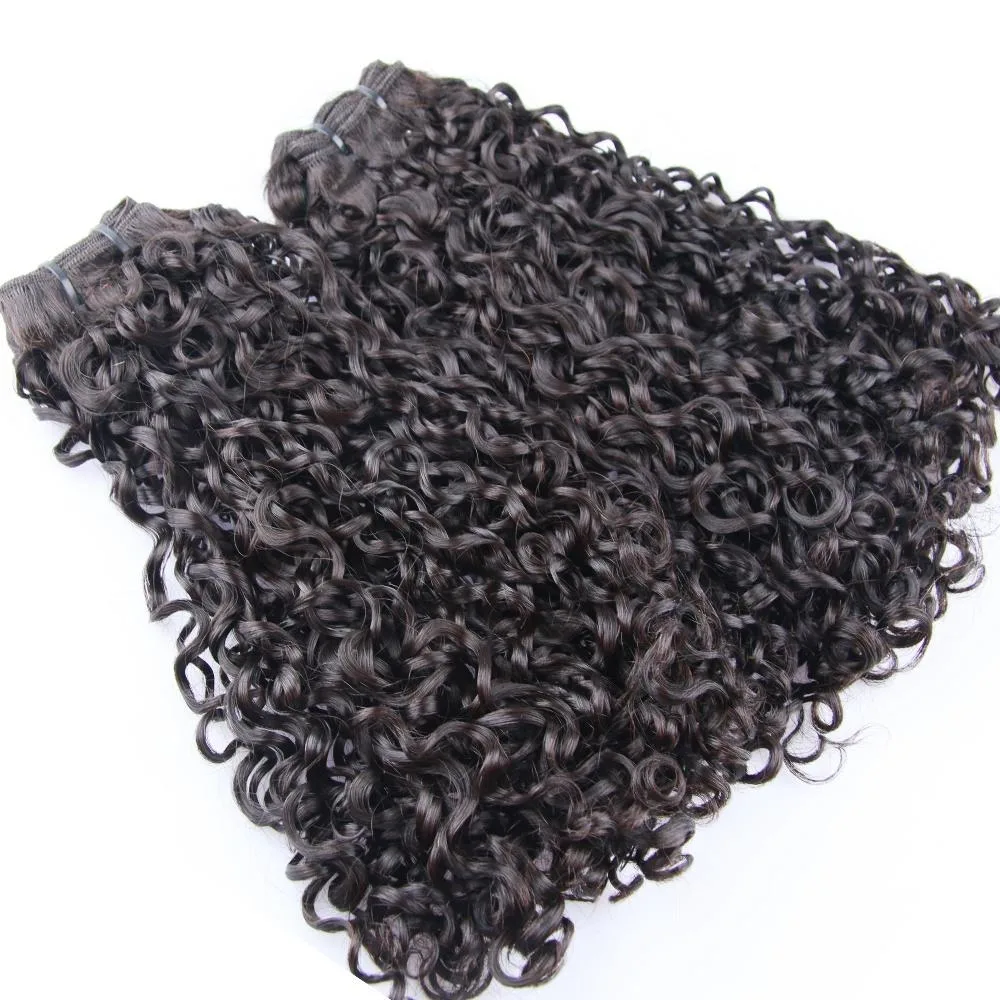 Angelbella Human Hair Top Piece Natural Black Pissy Curl Remy Hair Weaving