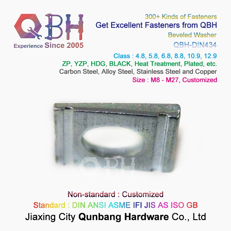 Qbh Customized DIN434 HDG Carbon Steel Special Square 8% Two Grooves Taper Tapered Beveled U Channel Sections Angle Washer Special Metal Wedge Joint Ring