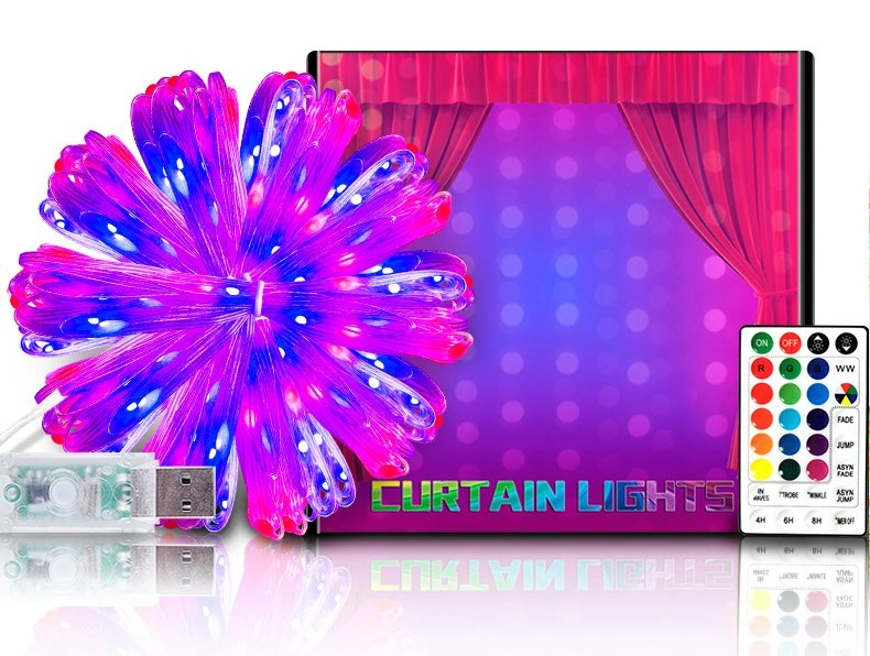 3m x 3m USB RGB LED Cortina impermeable 300 Cadena de luces para dormitorios decoración de cumpleaños fiesta de boda