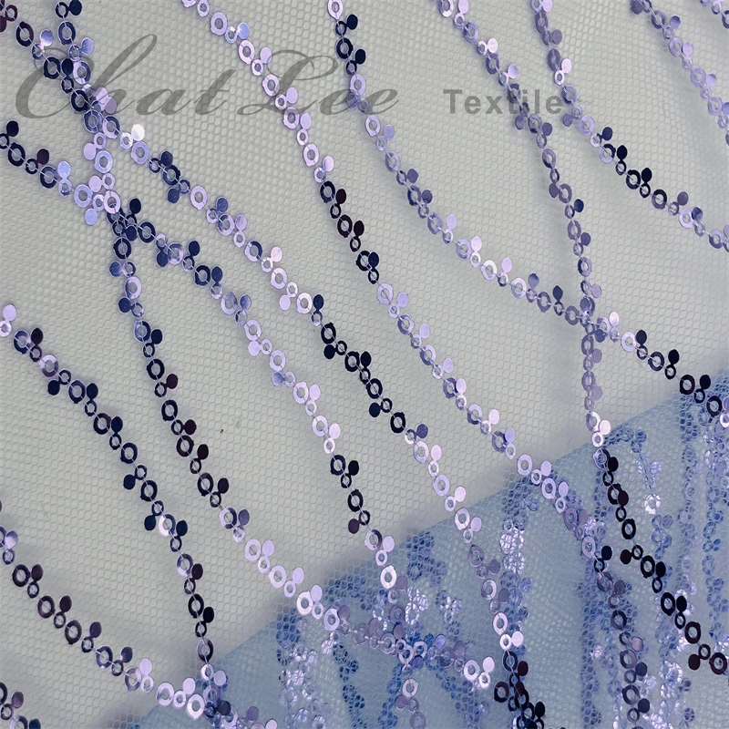 Chatlee Polyester Mesh with Recycled Biodegradable Sequins Wave Geometric Fabric for Garment Skirt Apparel Party Dress