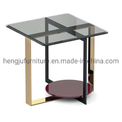 Small Spaces Office Side Table Glass Finish End Table Coffee Table for Living Room Bedroom Hotel Dining Room Furniture Moderm Square Stainless Steel Tables