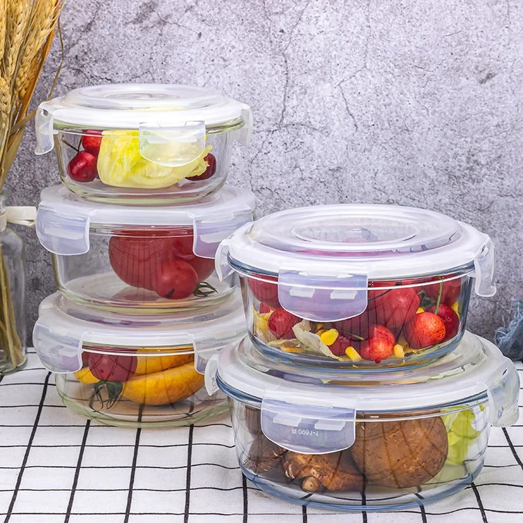 Premium Round Microwave Oven Glass Food Storage Box Container Set for Lunch Camping
