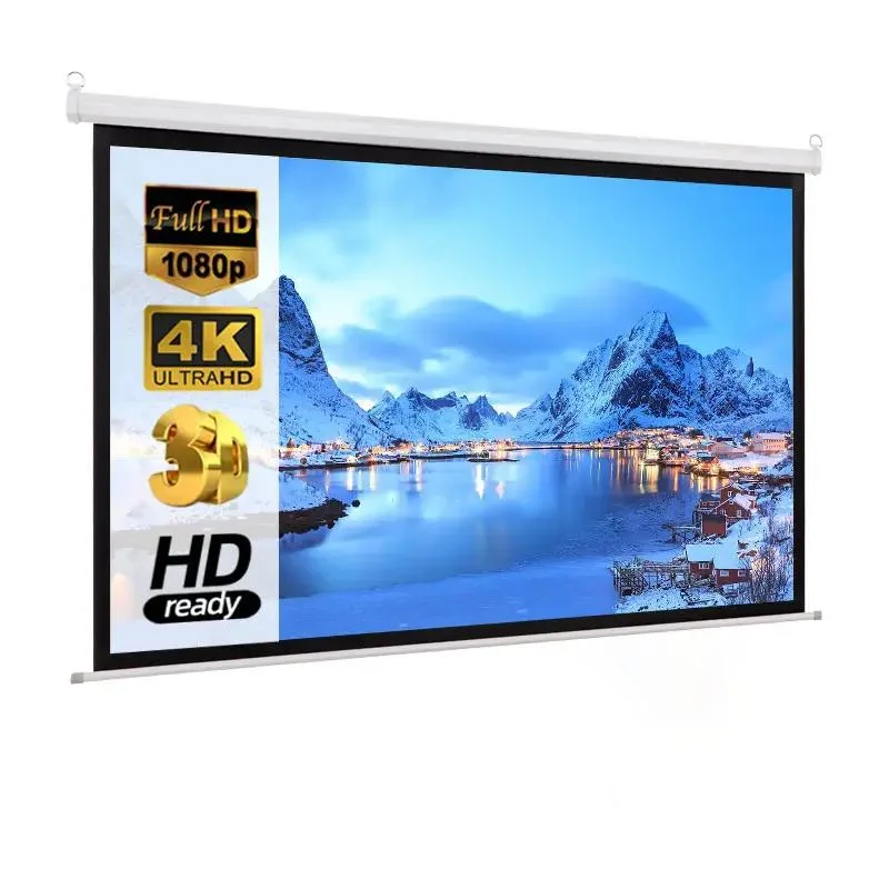 Pull Down Motorized Projection Screen, Electric Screen with Remote Control