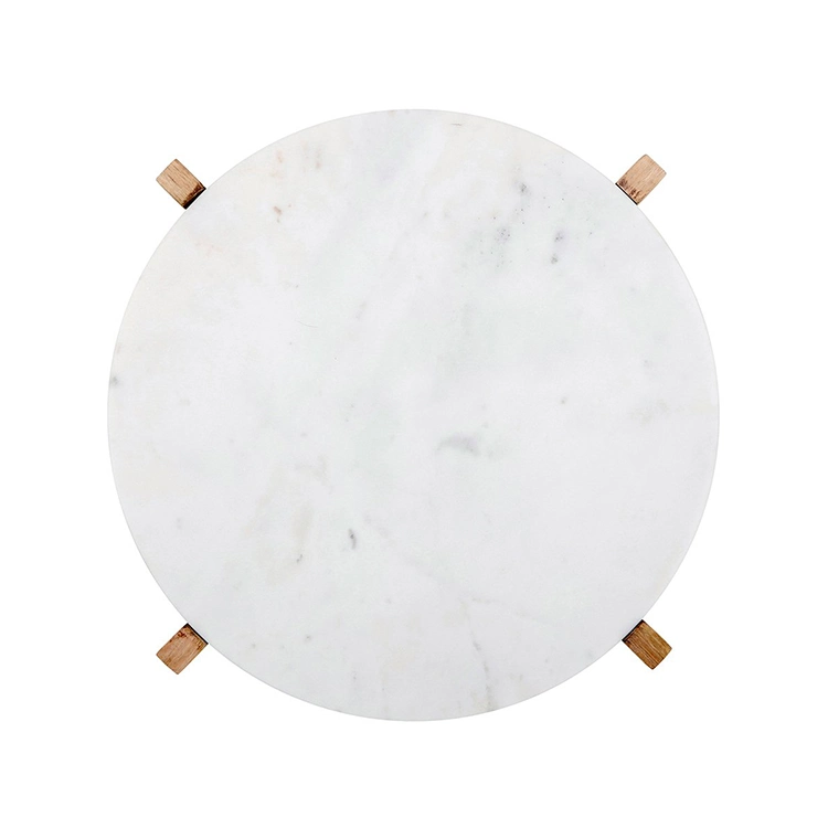 Marble Round Serving Tray Marble Serving Board with Mango Wood Stand