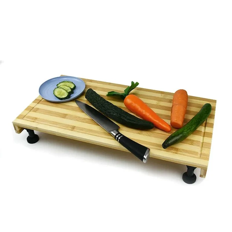 Dual-Purpose Chopping Board Bamboo and Stovetop Cover Cutting Board with Adjustable Legs