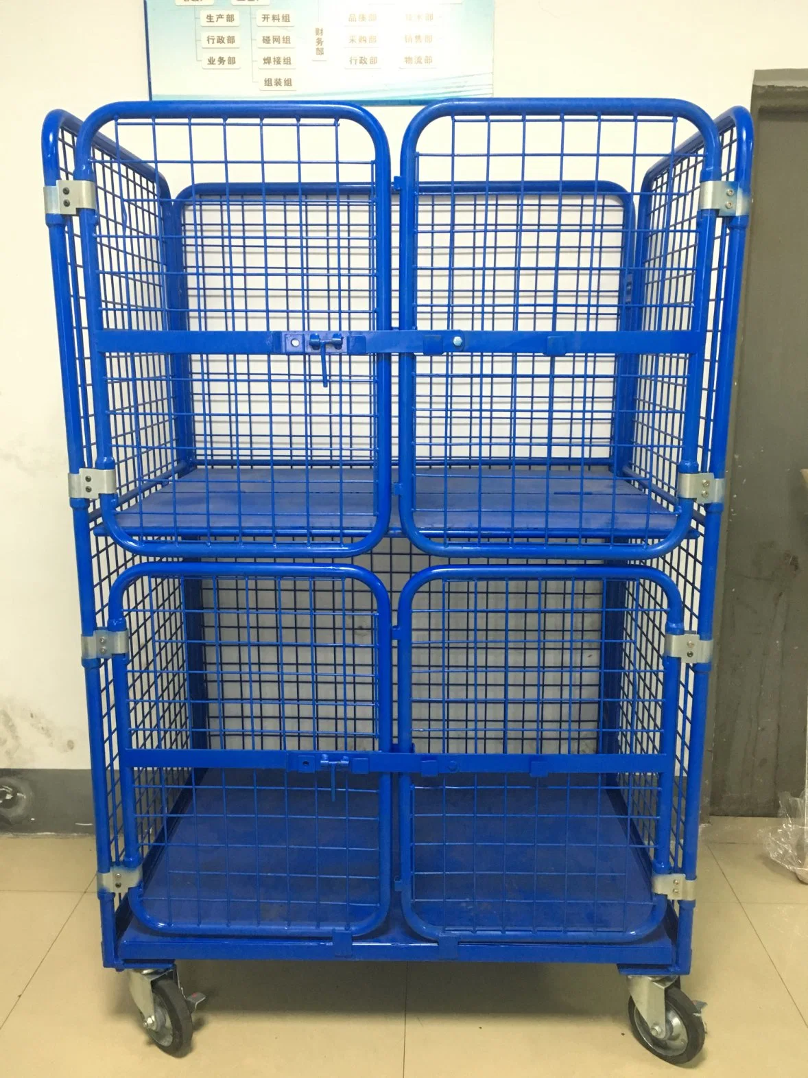 Heavy Duty Foldable Roll Cage Lockable Rolling Steel Workshop Trolley Metal Storage Cage Tray