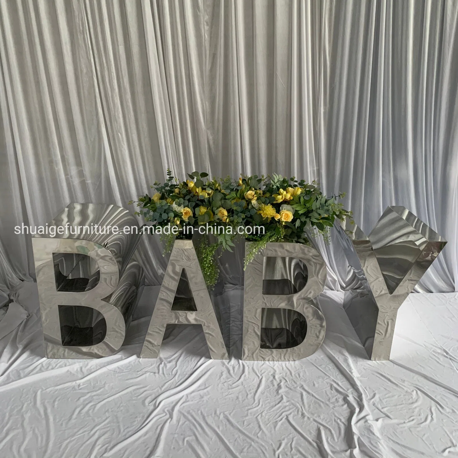 Modern Hotel Outdoor Wedding Furniture Decoration Silver Acrylic/ Stainless Steel Baby Letters