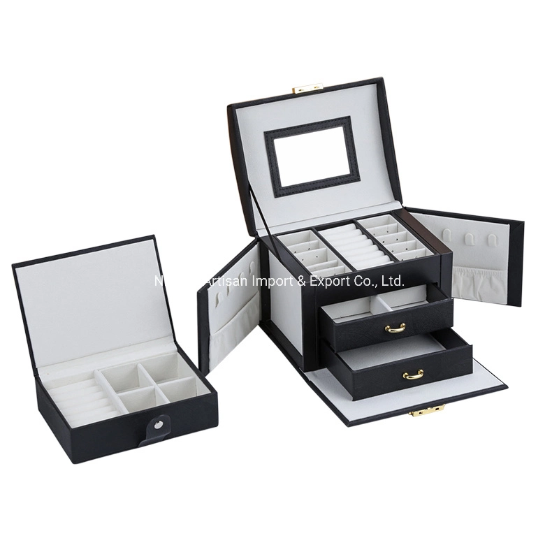 Black Nude Pink Side Drawer Luxury Eco-Friendly PU Jewelry Box