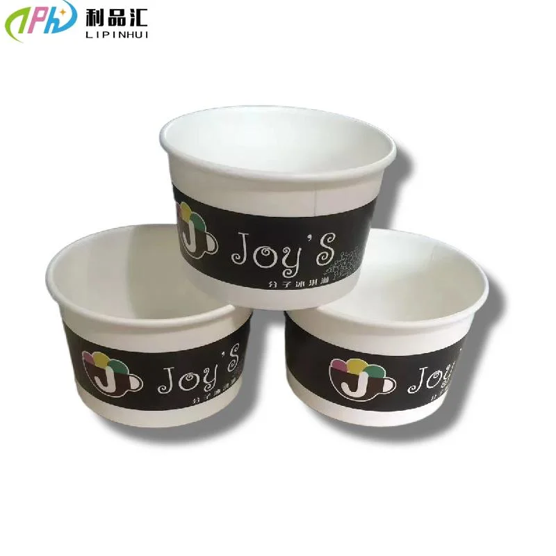 2023 Nouveau Style Sundae papier crème glacée Petite cuvette jetable yogourt Bol de papier avec couvercle et cuillère