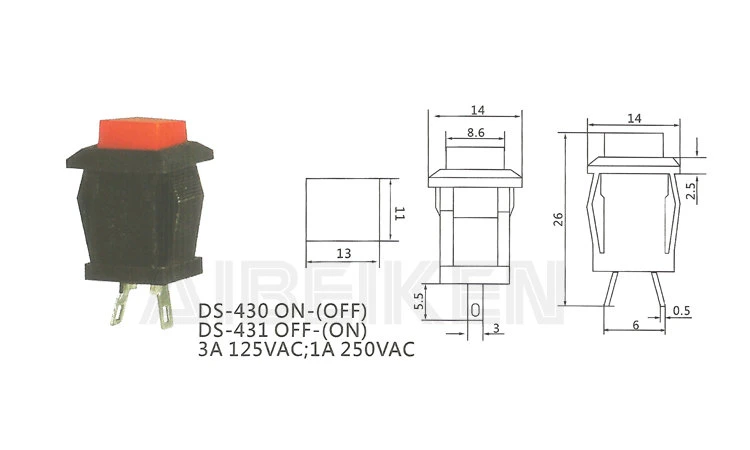 Ds-430 Good Quality on- (Off) Momentary 2pin Terminals Small Plastic Push Button Switch