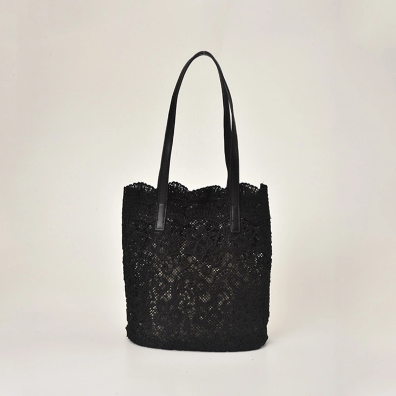 Women Lace Tote Bag with Leather Handdles