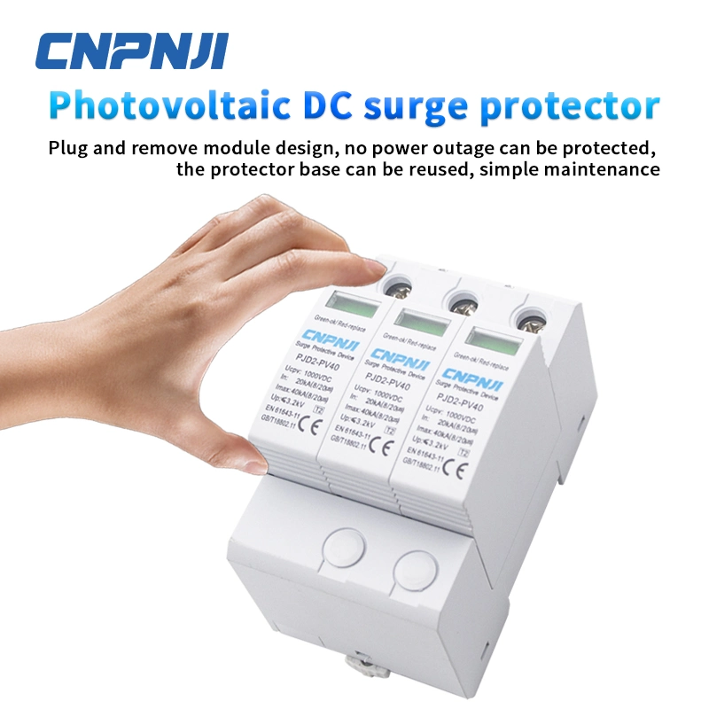 Cnpnji T2 1000V DC 20ka SPD Photovoltaic System Power Lightning Arrester Voltage Limiting Power Supply Surge Protector