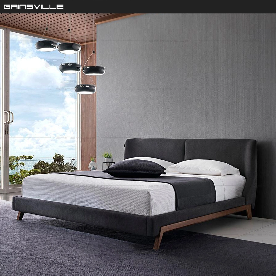 Modern Solid Wooden Bedroom Furniture Soft Double King Bed Storage Available