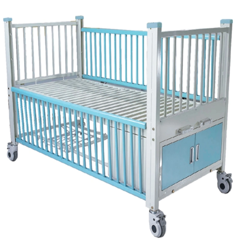 A dupla gira a alavanca multifuncional de bebês Medical Presépio de Aço Inoxidável Kids cama de hospital Menino Manual leitos pediátricos