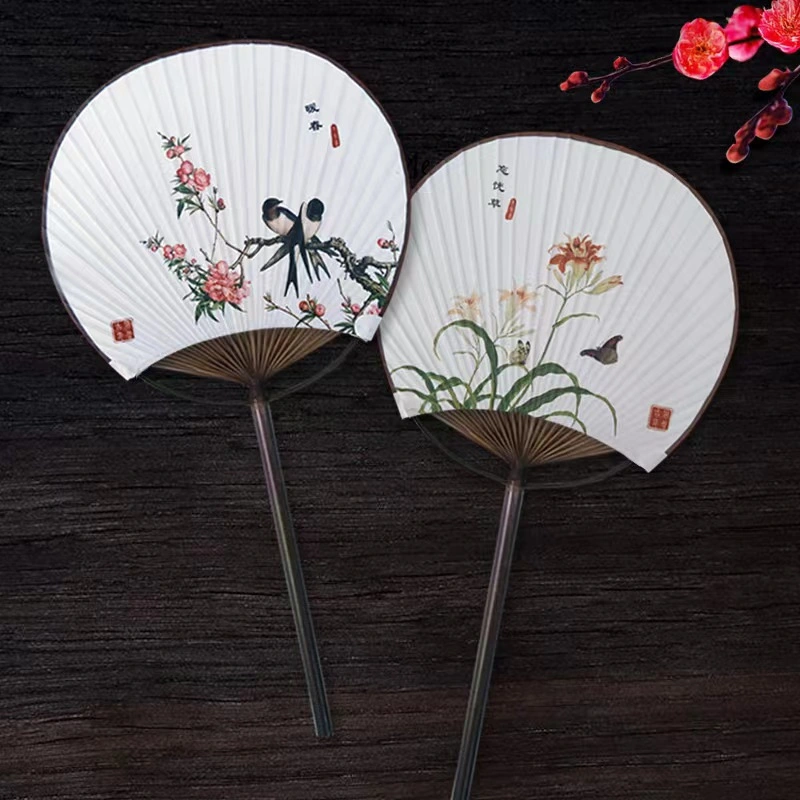 Custom Fan Chinese Style Handmade Double-Sided Rice Paper Paddle Fan
