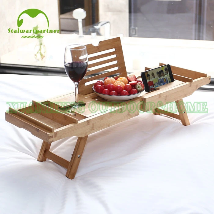 Bathtub Caddy and Laptop Bed Desk 2 in 1 Innovative Design Transforms Our 100% Extra Large Bamboo Bathtub Tray to Bed Tray