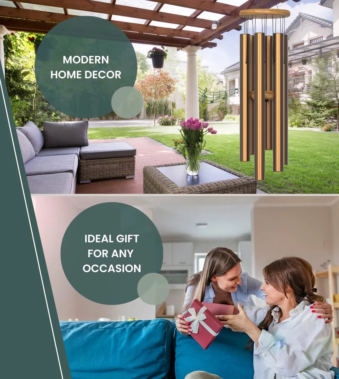 Metal Windchimes, Ideal Home Decor or Gift for Him and Her, Mother's Day (Gold)