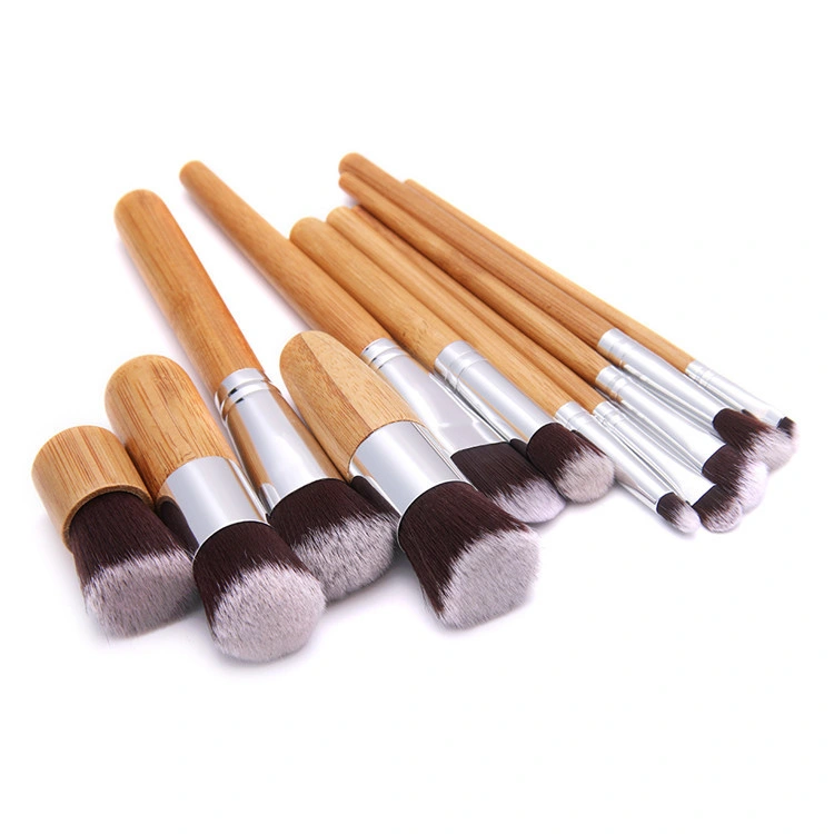 11 Pieces of Bamboo Handle Environmental Protection Linen Bag Cosmetic Brush