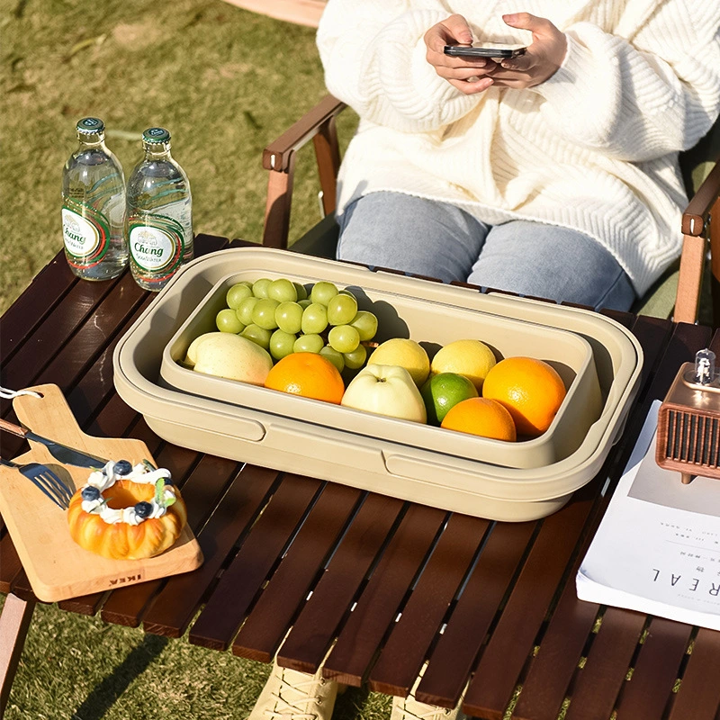 Collapsible Picnic Basket with Multi-Function Lid & Tray Table Portable Camping Basket