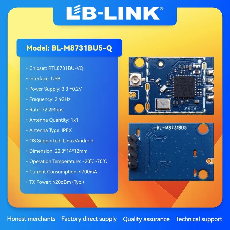 LB-LINK BL-M8731BU5-Q módulo WLAN de doble banda RTL8731BU-VQ-CG WLAN Mac 1T1R banda base Y módulo WiFi de radio Tarjeta de comunicación inalámbrica IPTV OEM