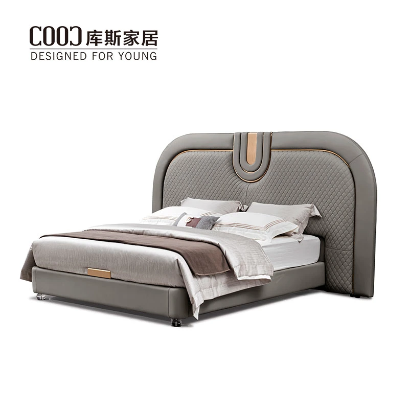 Luxury Modern Queen King Size Double Leather Velvet Fabric Bedroom Furniture Upholstered Bed for Hotel Room