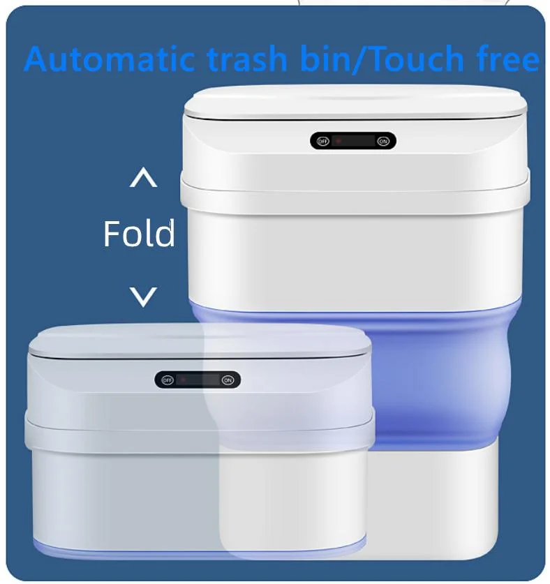 Folding Plastic Waste Bin Trash Can Dustbin Automatic Sensor Garbage Container