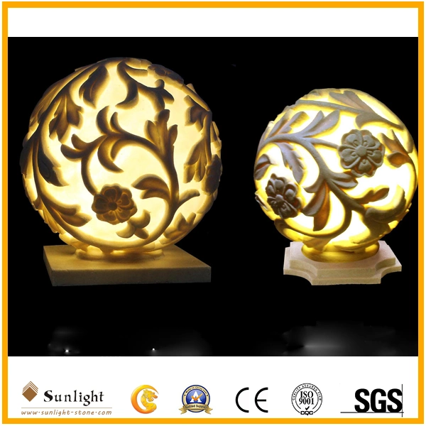 Light Beige Sandstone Crafts with LED Lighting for Home or Garden Decoration