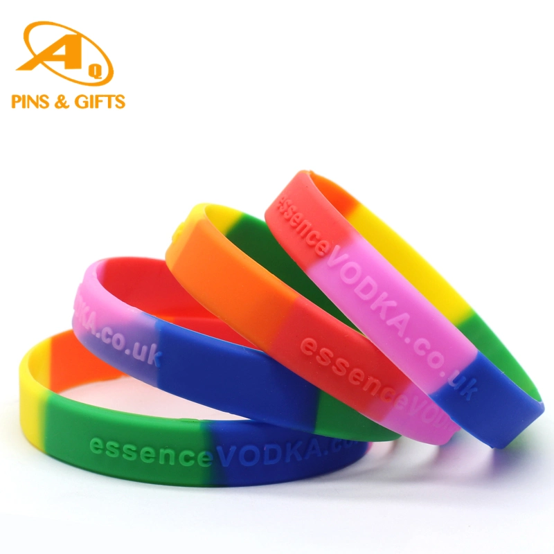 Segmented Customized Sports Wrist Supports Bangles and Rubber Debossed with Infill Promotional Silicone Bracelet