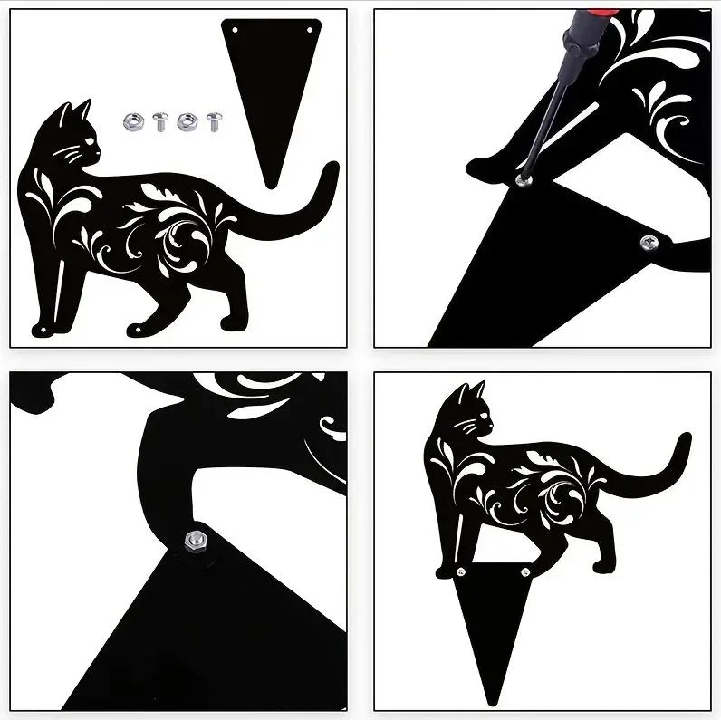 Estátuas de metal Cat Garden Black Cat Silhouette Stakes Garden Outdoor Estátuas Animal stakes decoração Halloween