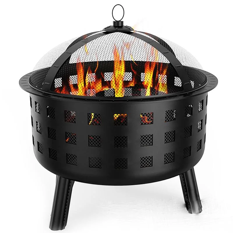 Outdoor Garden Campfire Marble Tile Fire Bowl Wood Burning Metal BBQ Warming Fire Pit with Base