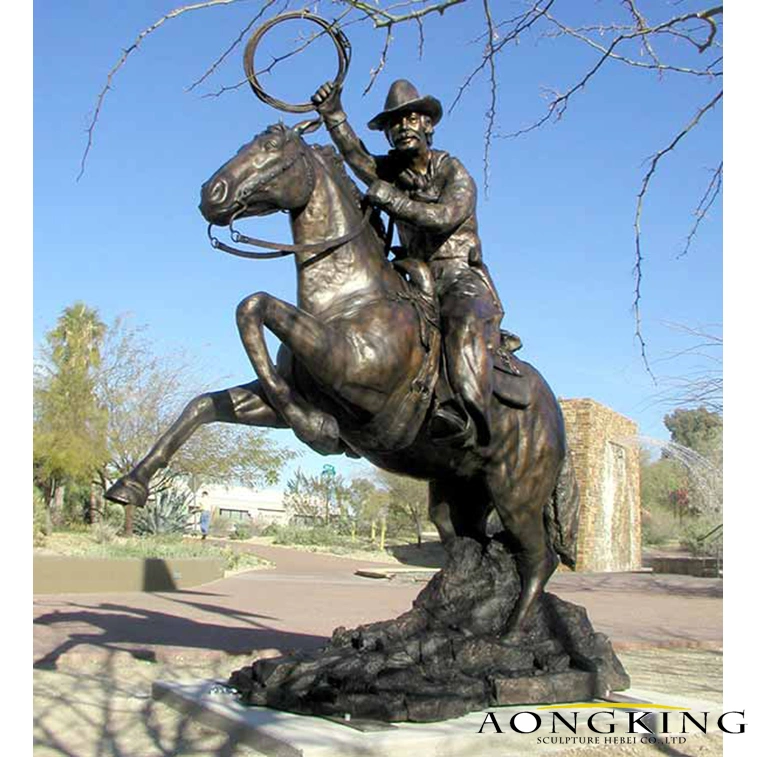 Park Decoration Life Size Bronze Man Riding Horse Sculpture (1)