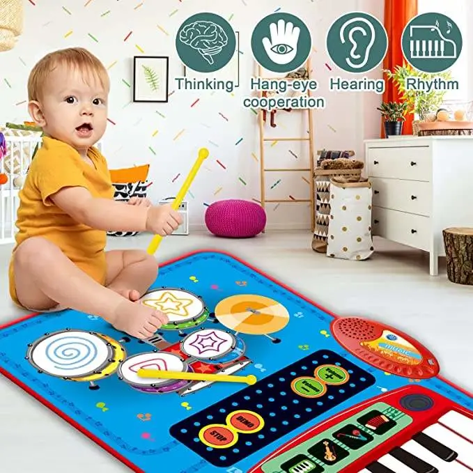 2 in 1 Baby Toys Learning Floor Blanket Wholesale/Supplier Musical Piano Play Mat Game Colorful Toddler Piano Drum Mat Electronic Toy