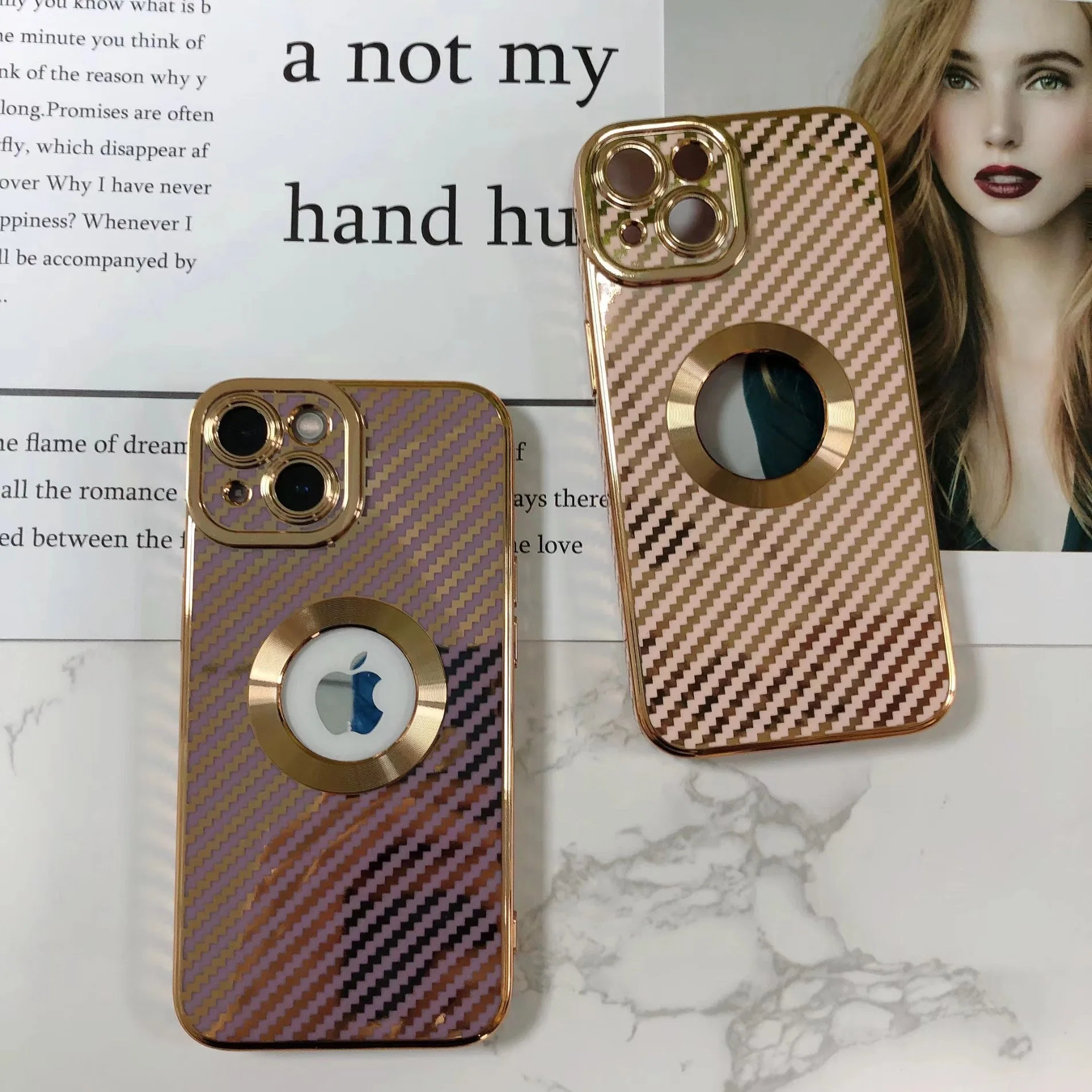 Fashionable 6D Plated CD-Patterned Carbon Fiber Pattern Phone Case for iPhone 13/13 Promax/14/14 Promax