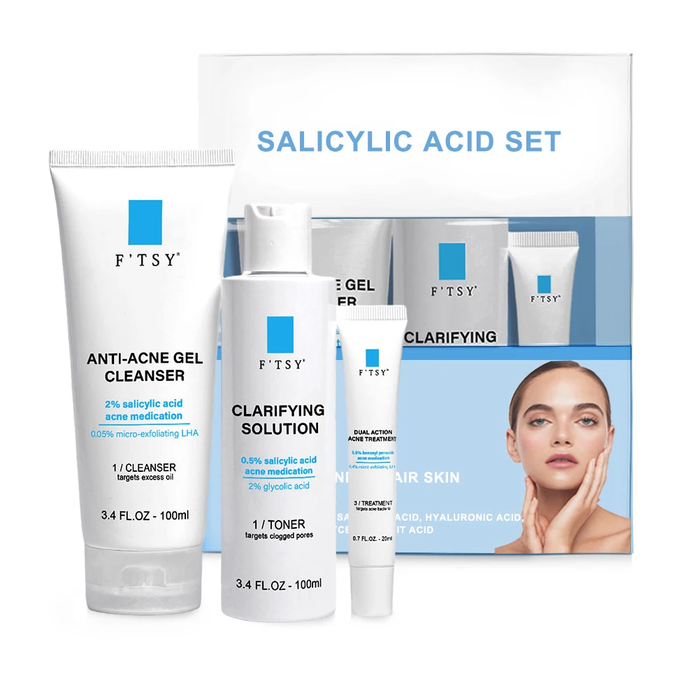 Private Label Organic Skin Care Set Natural Moisturizing Anti-Acne face Cuidado pele de ácido salicílico novo conjunto