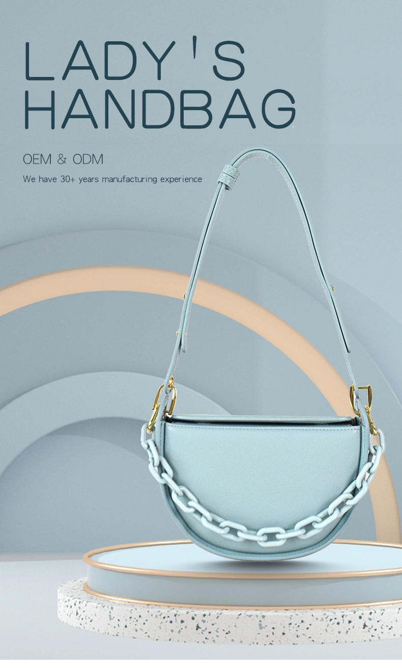 Hot Brand Fashion Handbags From China Half Moon Handbag with Acrylic Chain Saddle Bags