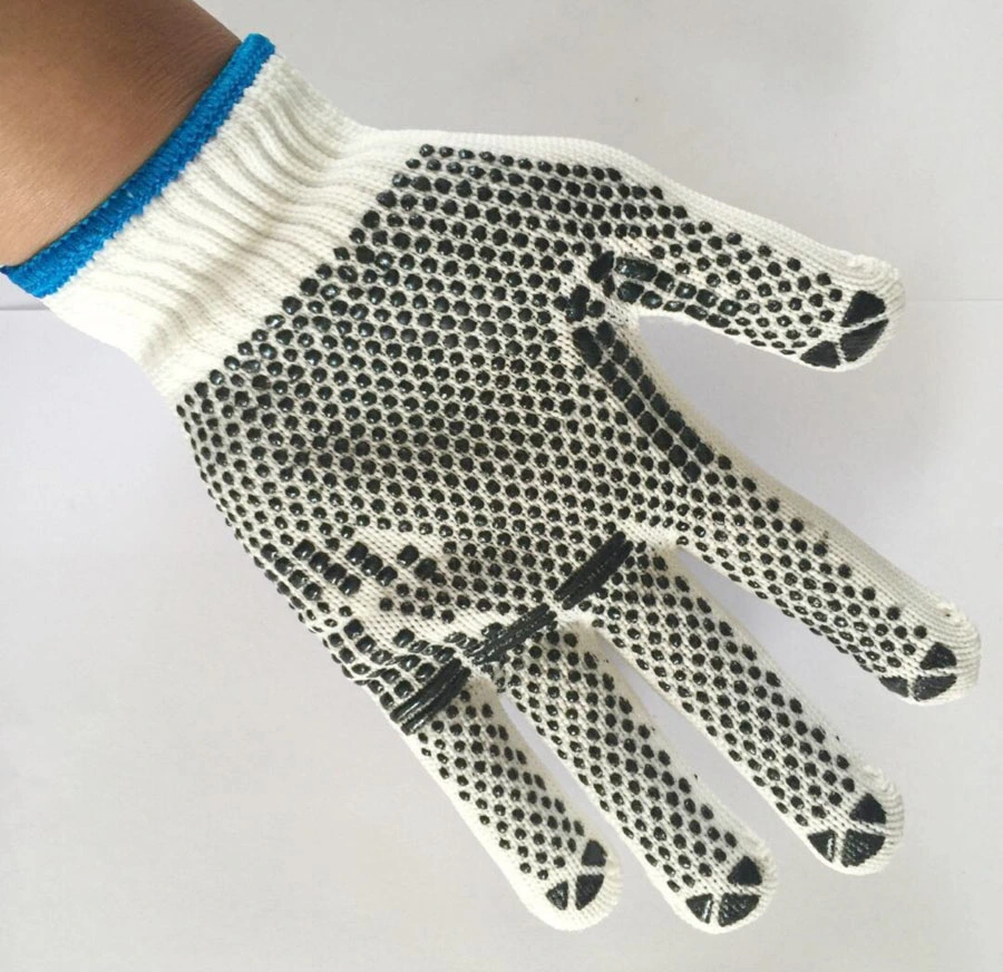 10gauge Bleach White Black PVC DOT Cotton Gloves