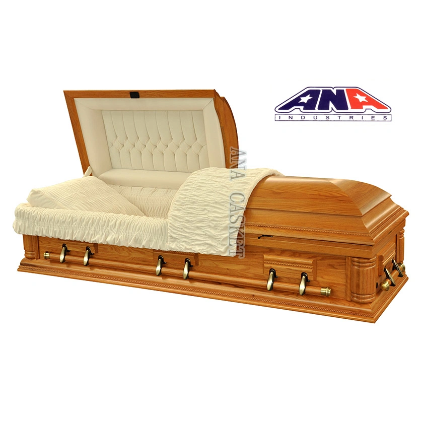 Luxury Solid Oak with Maple Leaf Funeral Wooden Casket