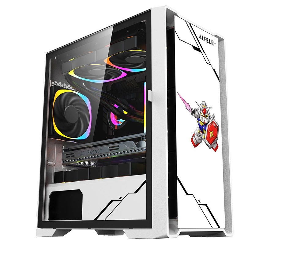 ATX de malha de vidro temperado M-Lâmpada RGB ATX preto de torre média PC de jogos de computador caso com 10 ventiladores, adequado para Gamers