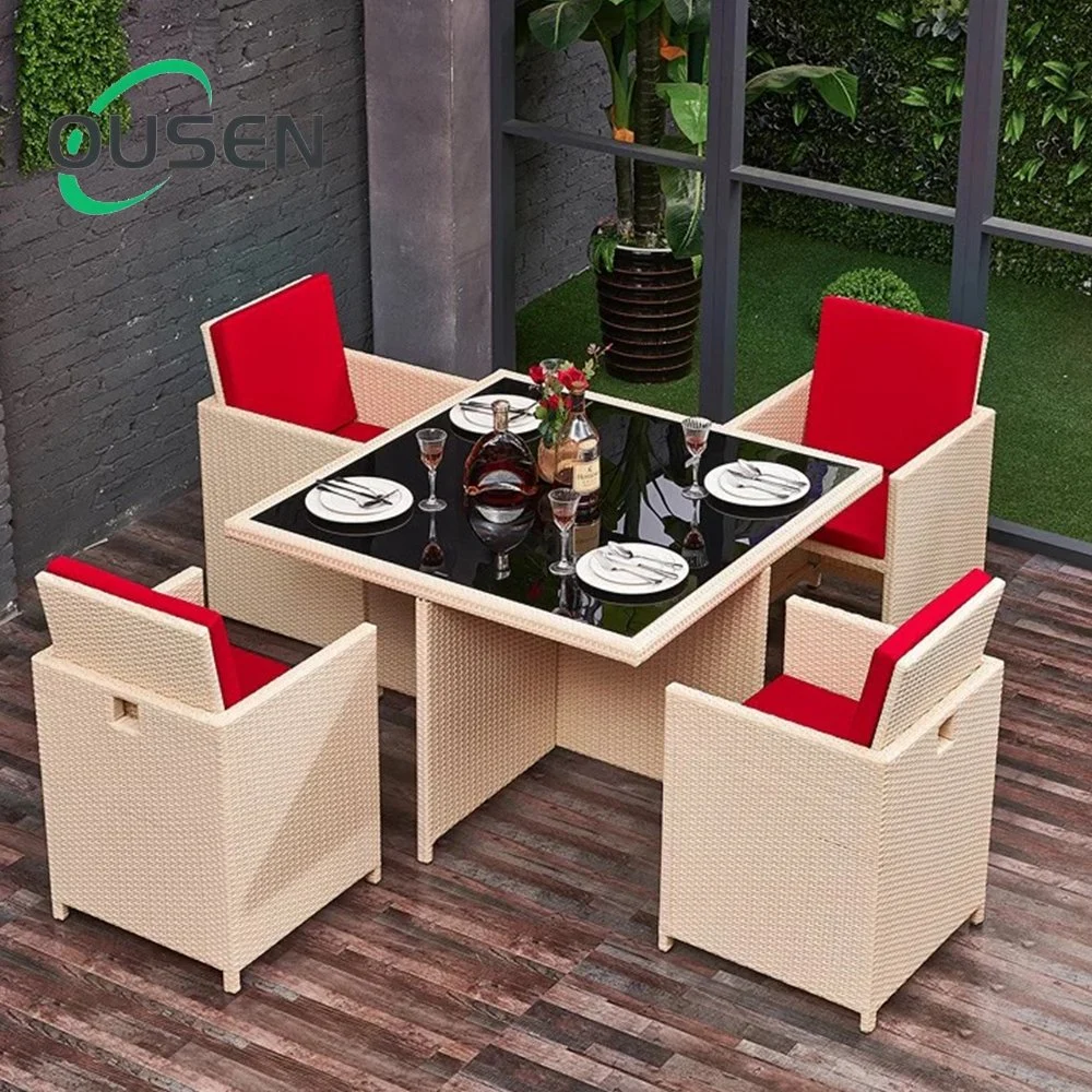 6 asientos moderno silla y comedor Mesa Restaurante Poly Rattan Muebles exterior