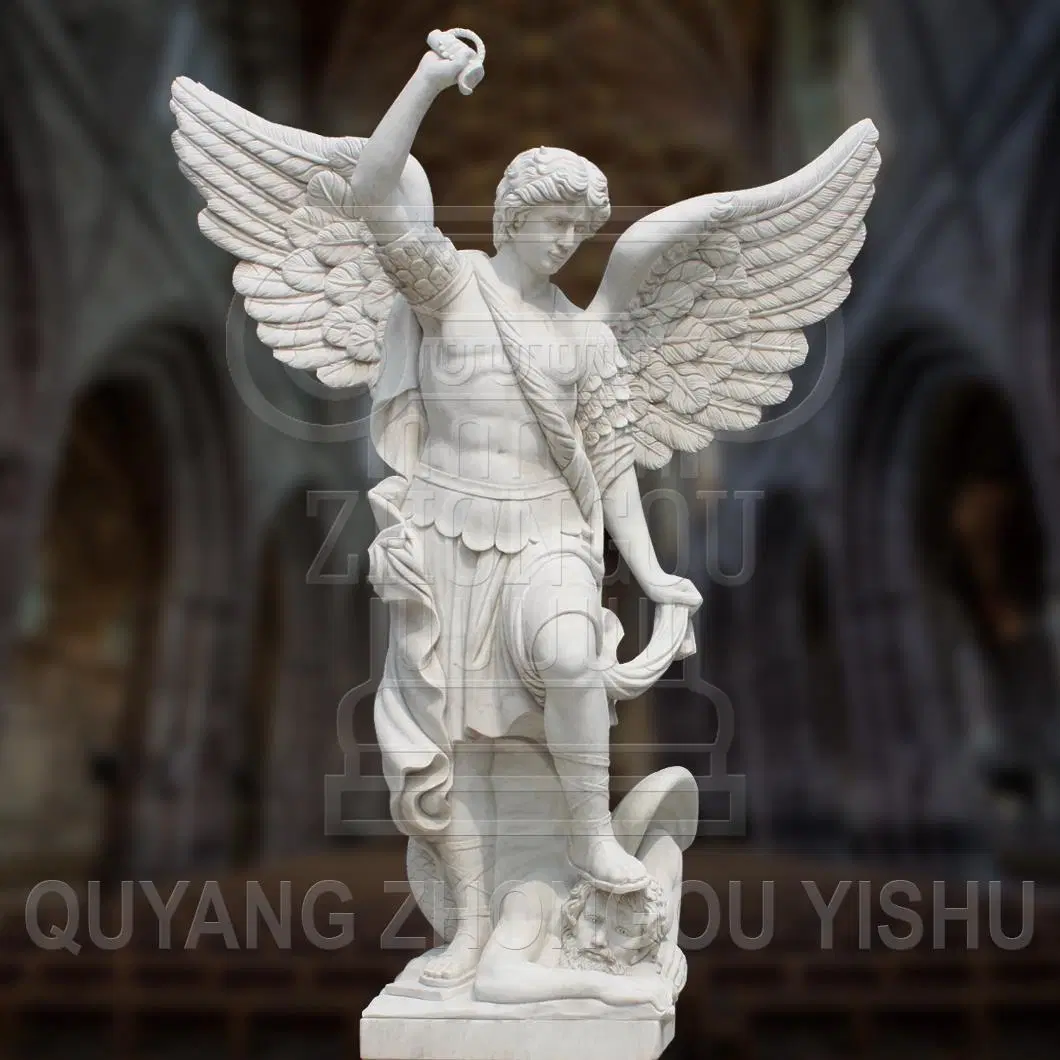 St Michael Angel et de Satan Sculpture religieuse Statue en marbre de décoration de jardin