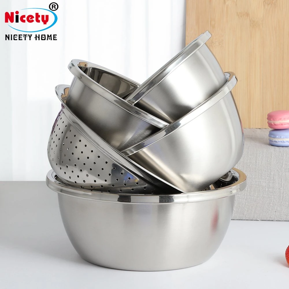 Large Capacity Kitchen Supply Food Bowl Stainless Steel Strainer Colander Seasoning Tank