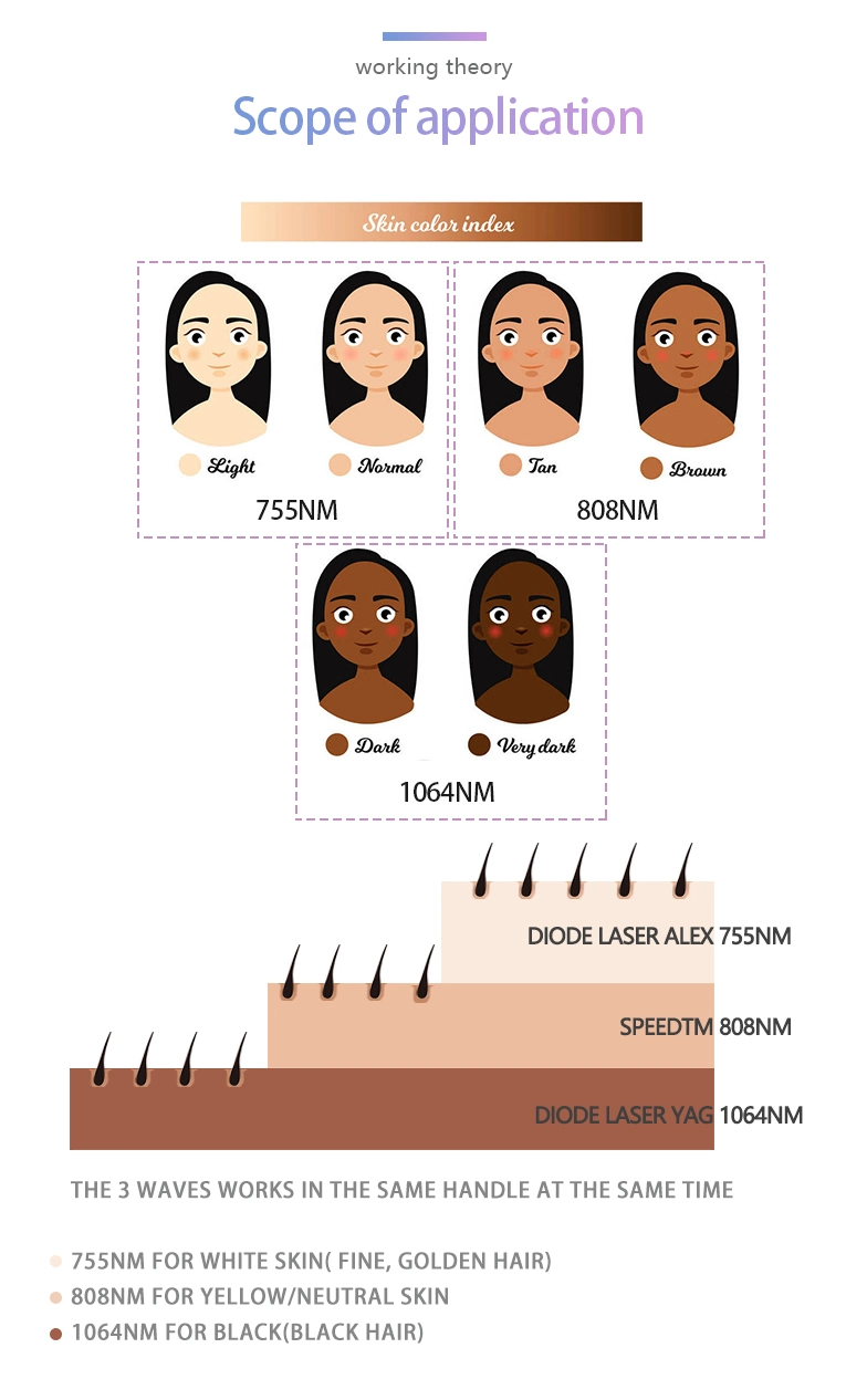 السعر الترويجي ISO Medical CE Multi 3 Wavelength Laser Ice معدات إزالة الشعر بواسطة الصمام الثنائي الليزري XL