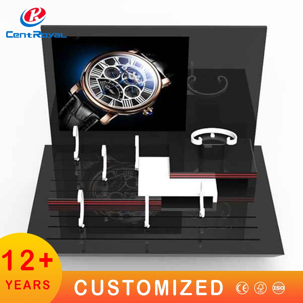 Custom Jewelry Glass Showcase Leather Watch Display Desktop Luxury Watch Display Wrist Watch Display Stand Smart Watch Display Countertop Display Rack