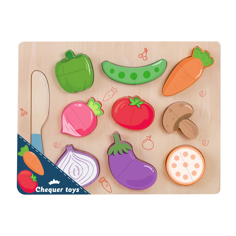 Jeu de planche à découper en bois Montessori - Jeu de puzzle de combinaison de fruits et légumes.