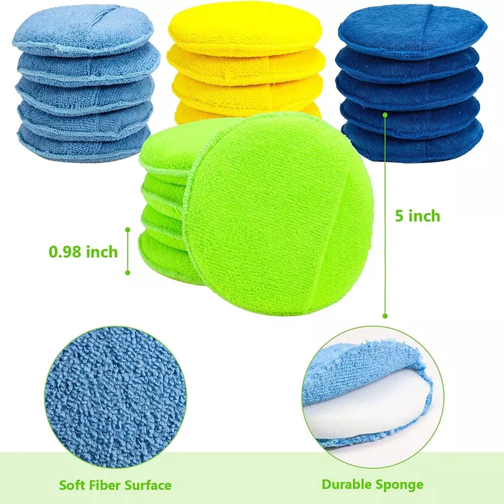 Ultra Soft Microfiber Car Wax Applicator Pad 5" Round Waxing Sponge with Finger Pocket for Applying Wax Buffer Pad